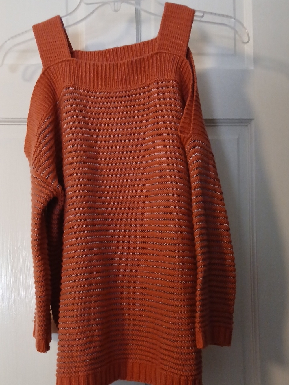 Jessica Simpson Burnt Orange Off-Shoulder Ribbed Sweater